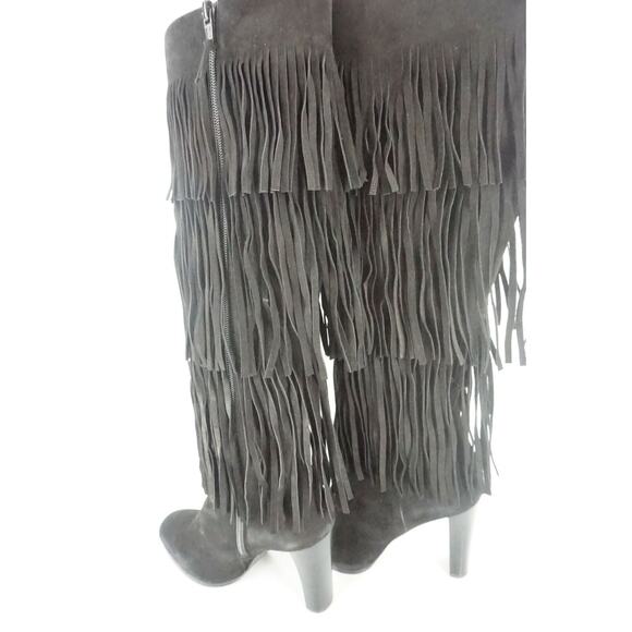 Stuart Weitzman Black Suede Fringie Sexy Tall Boots size 6 NIB $855 Trim - Picture 3 of 10